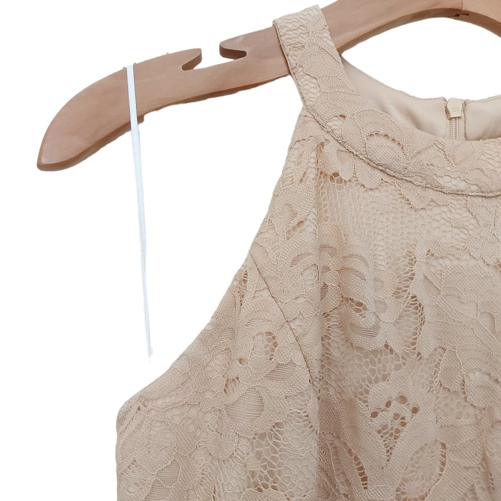 Dressystar Halter Floral Lace Cocktail Bridesmaid Dress High-Low Small Beige - Picture 10 of 12